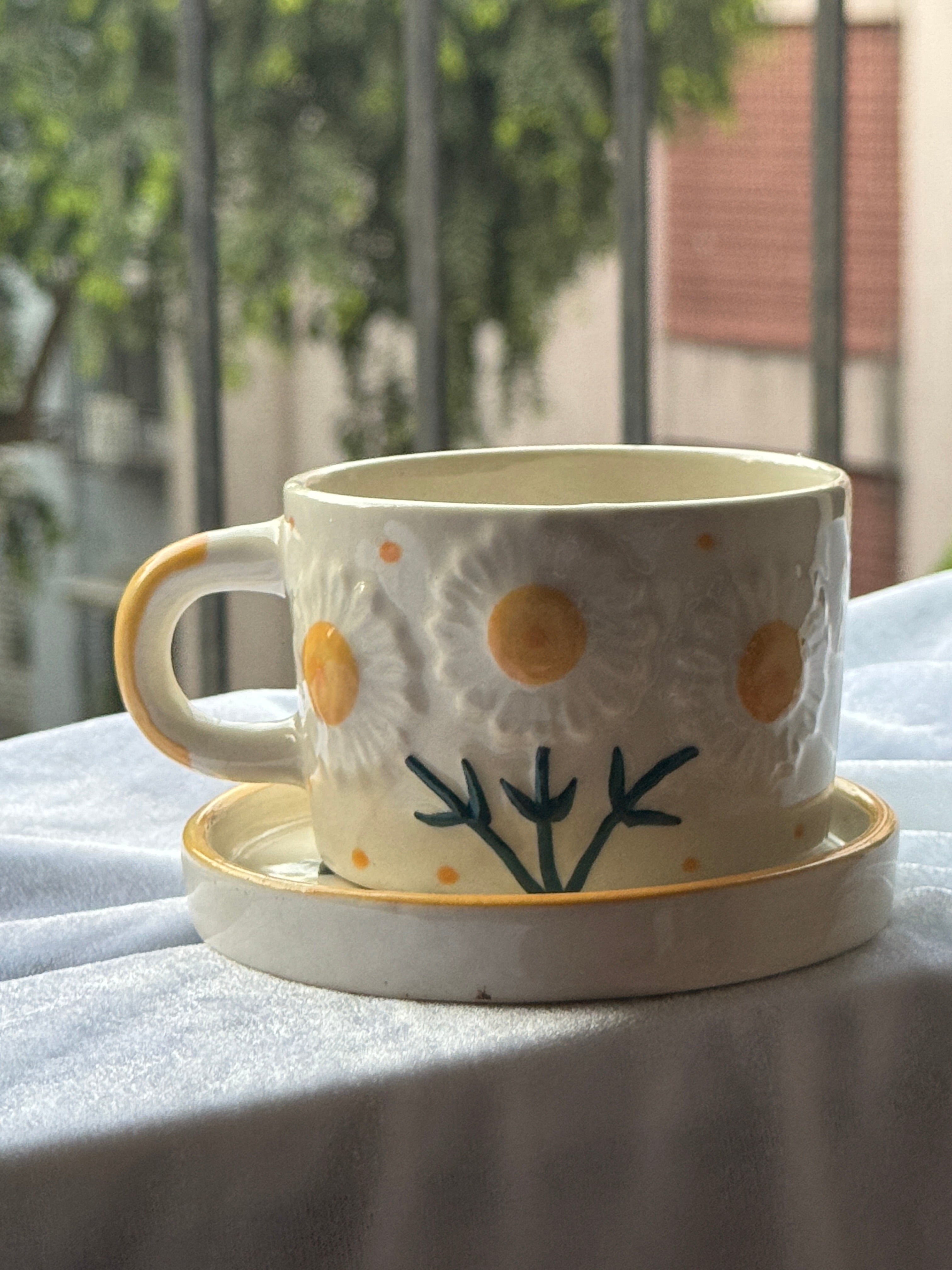 Yellow Sunflower Mug and Plate