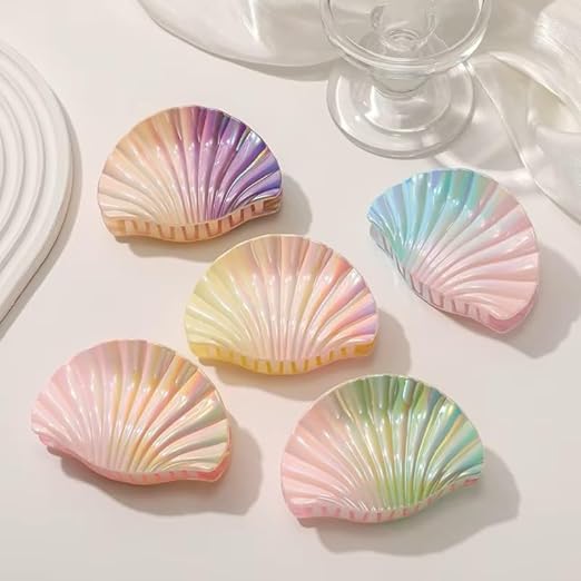Holographic Shell Shaped Claw Clips
