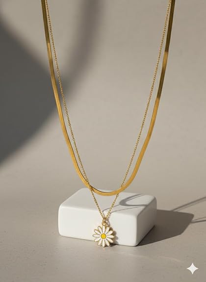 Daisy Flower Dual Layered Necklace