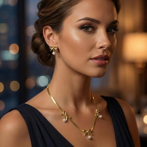 Elegant Bow with Pearl necklace