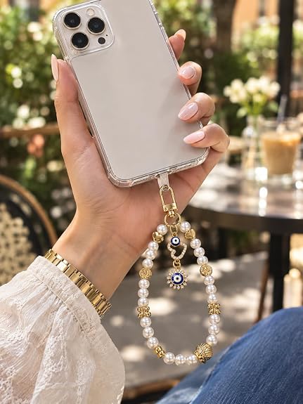 Pearl Evil Eye Phone Charm