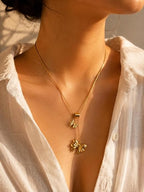 Elegant Double Bow Drop Necklace