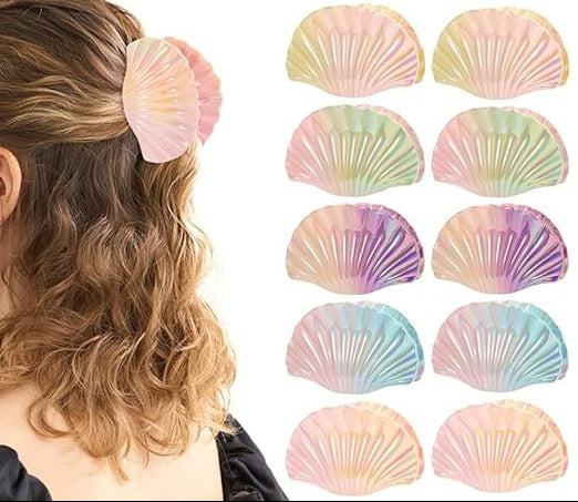 Holographic Shell Shaped Claw Clips