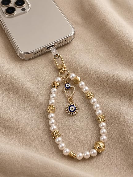 Pearl Evil Eye Phone Charm