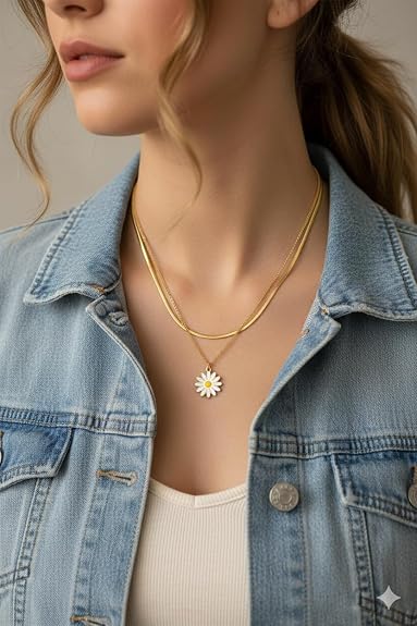 Daisy Flower Dual Layered Necklace