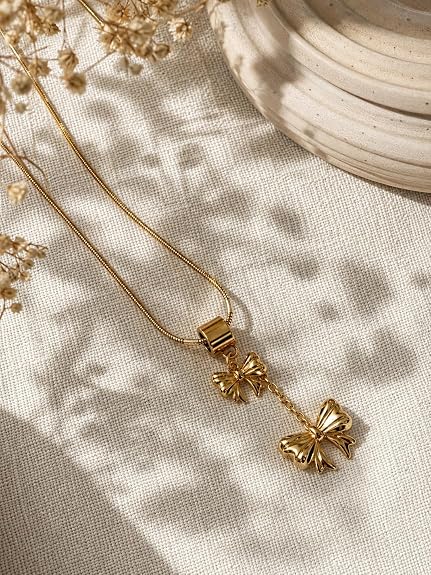 Elegant Double Bow Drop Necklace