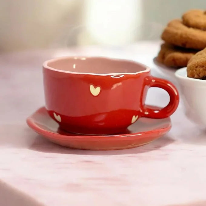 Red Cappuccino Mug and Plate