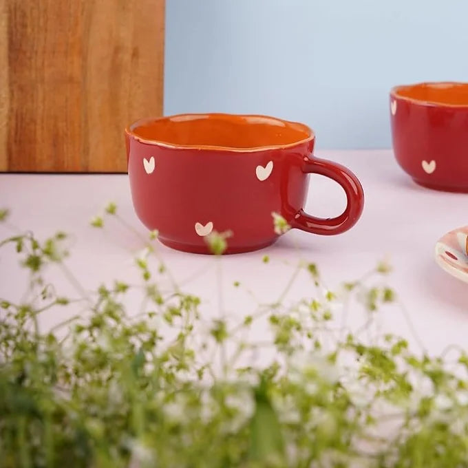 Red Cappuccino Mug and Plate