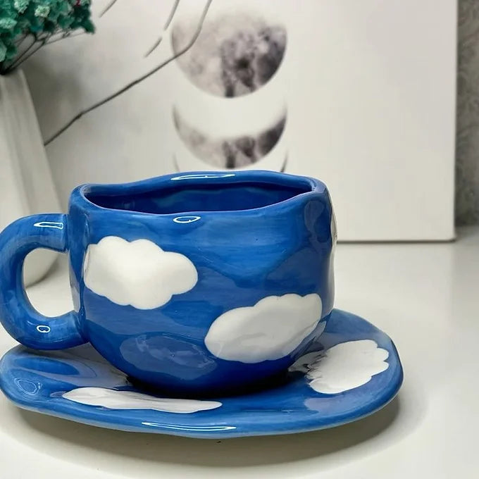 Dreamy Blue Cloud Mug And Plate
