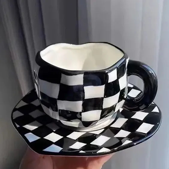 Black Checks Mug and plate