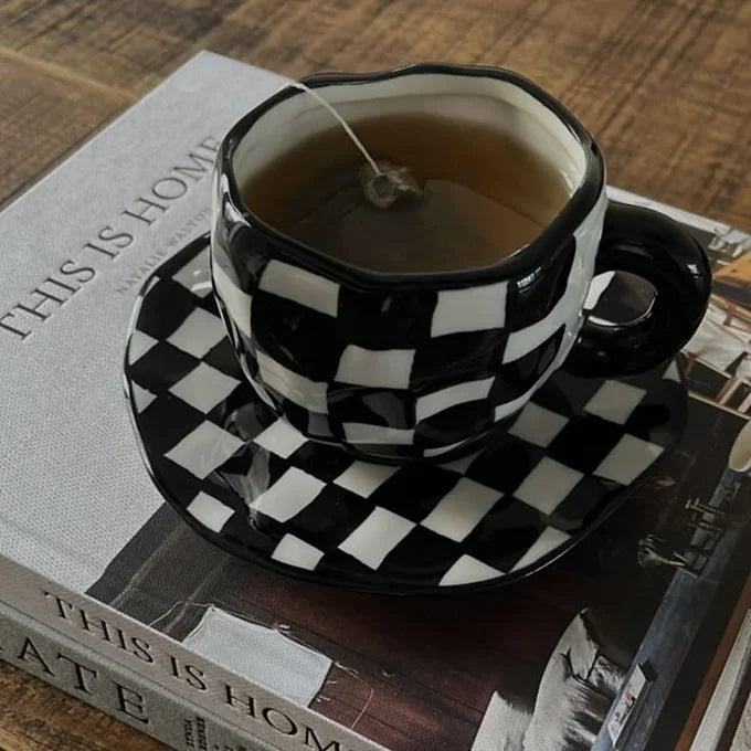Black Checks Mug and plate