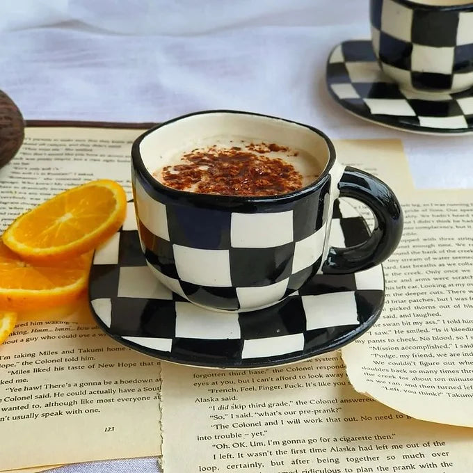 Black Checks Mug and plate