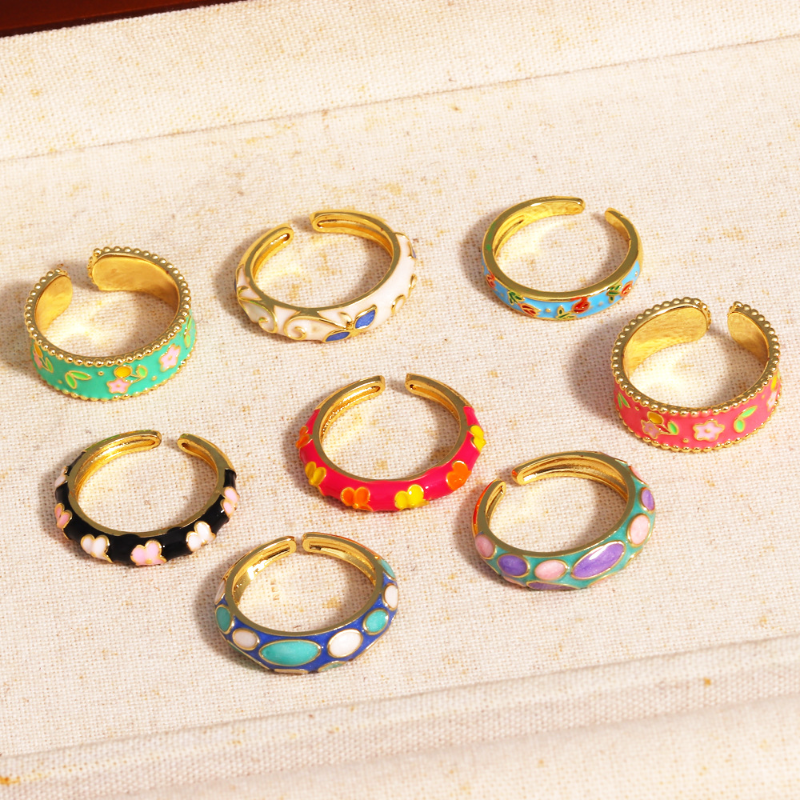 Traditional Enamel Flowers Finger Rings