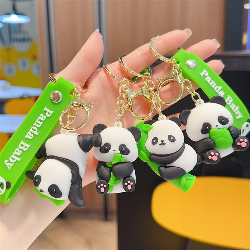 Panda With Bamboo Anime Keychain
