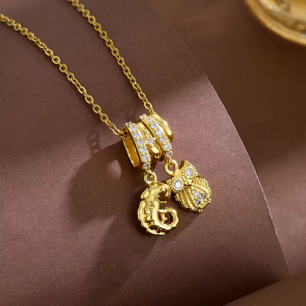 Owl & Chameleons necklace