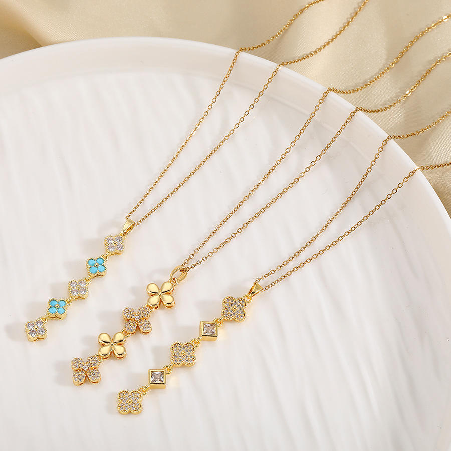 Golden Long Clover Necklace