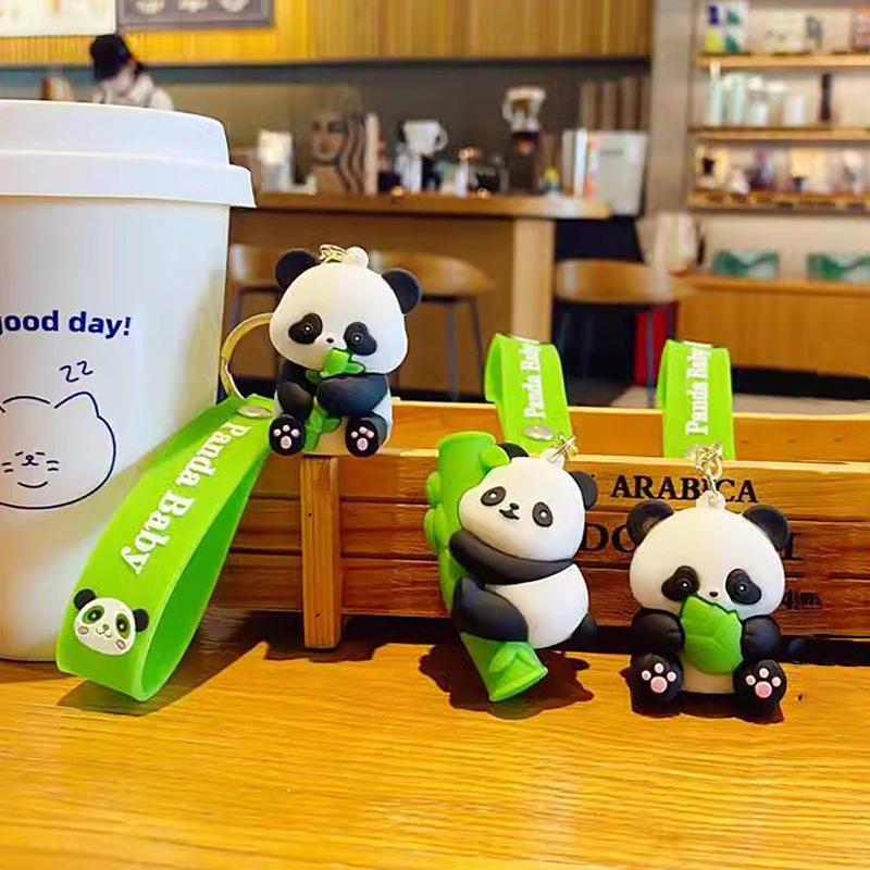 Panda With Bamboo Anime Keychain