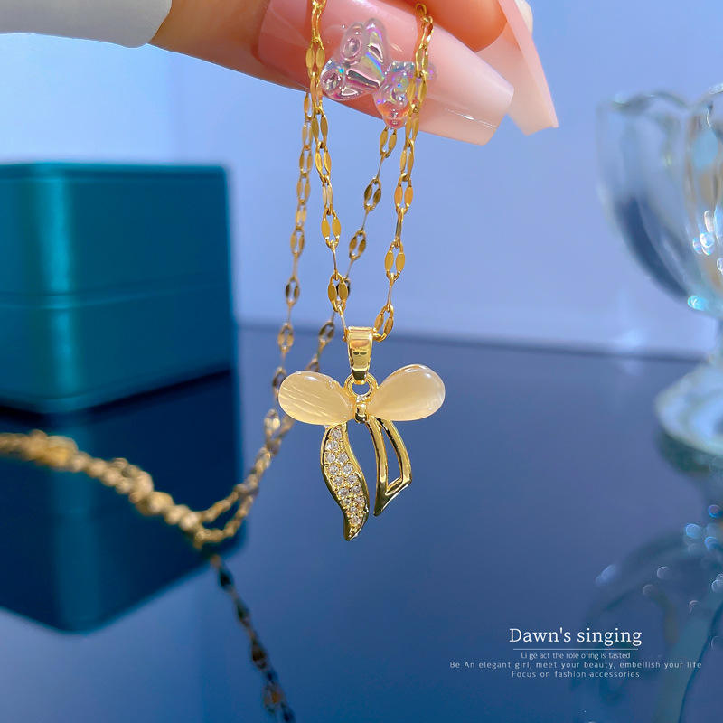 Opal Jade Bow Necklace for Women