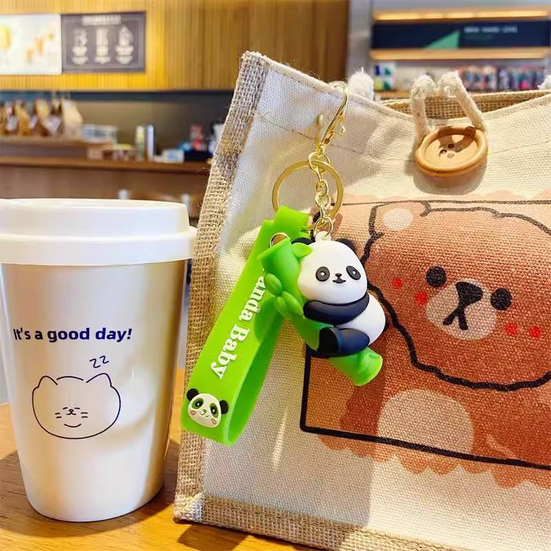 Panda With Bamboo Anime Keychain