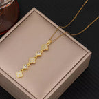 Golden Long Clover Necklace