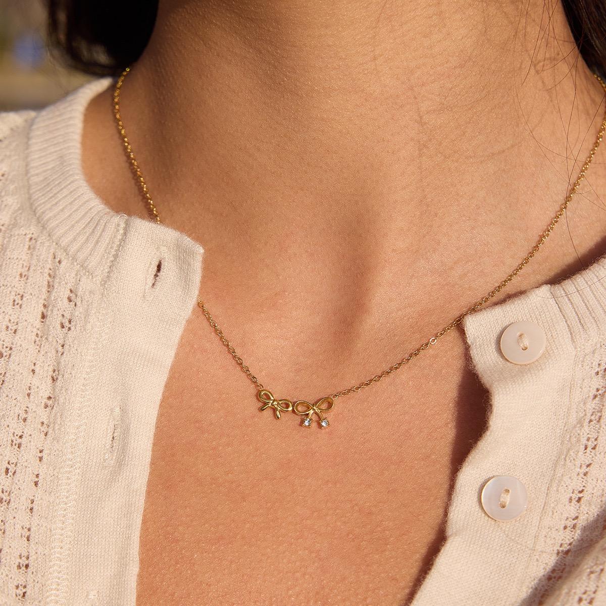 Dual Bow Charm Necklace