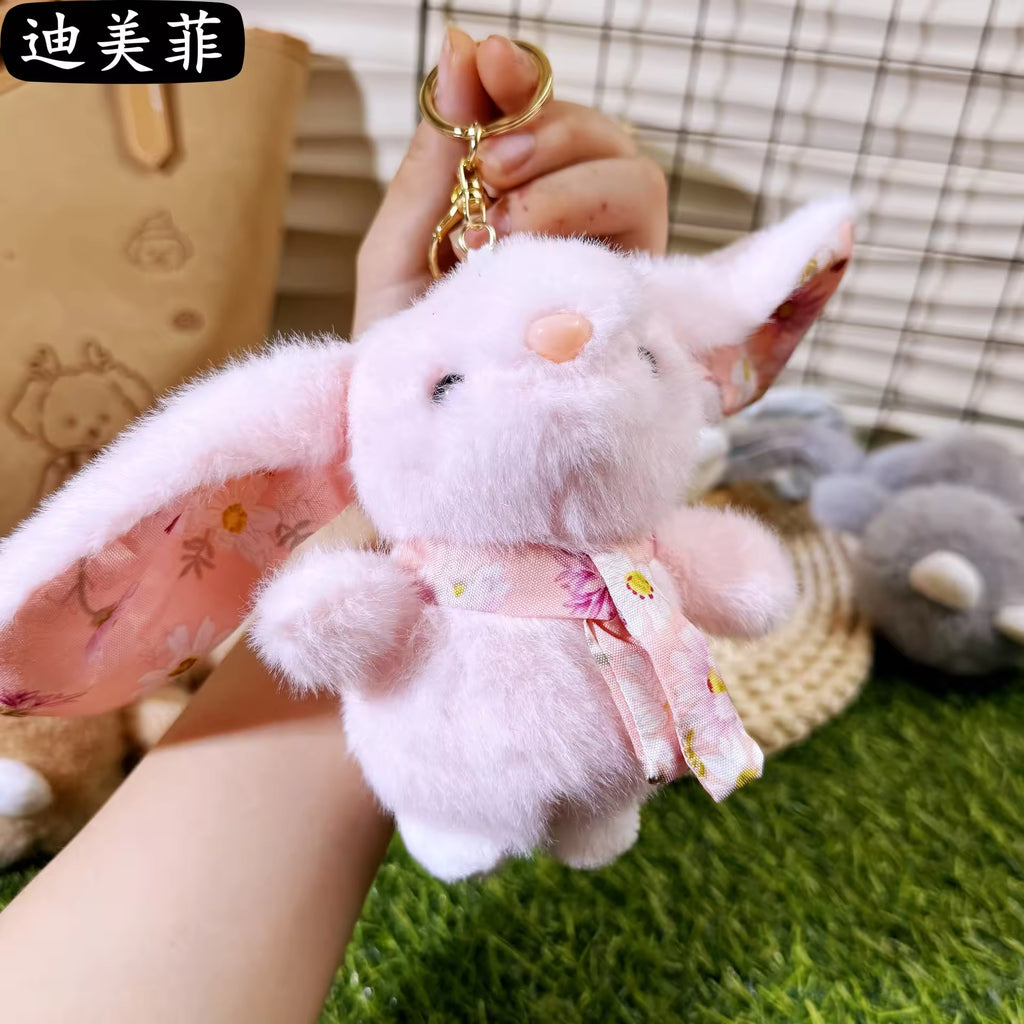Bunny With Bow Plush Keychain