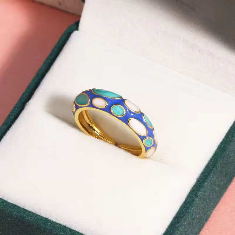 Traditional Enamel Flowers Finger Rings