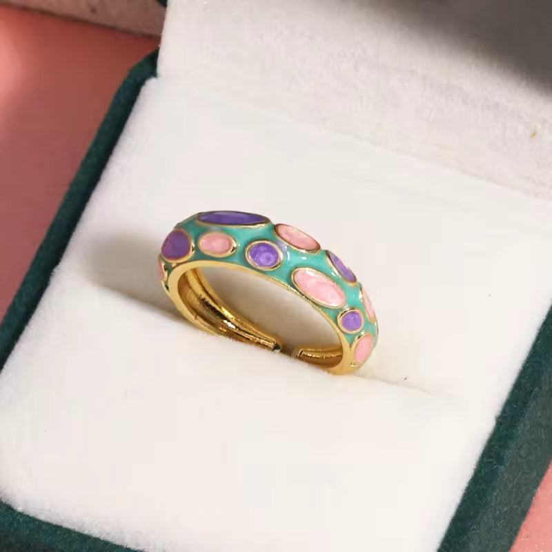 Traditional Enamel Flowers Finger Rings
