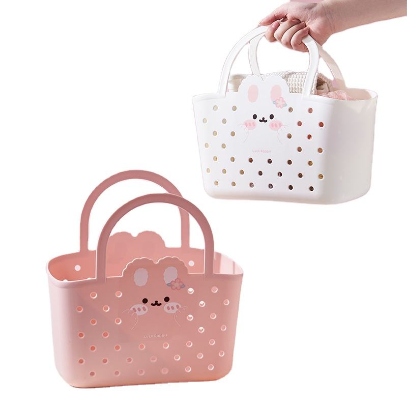Portable Hollow Plastic Basket with Bunny Print
