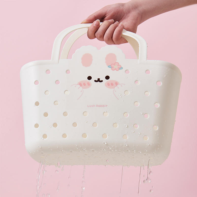 Portable Hollow Plastic Basket with Bunny Print