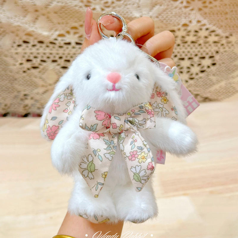 Bunny With Bow Plush Keychain