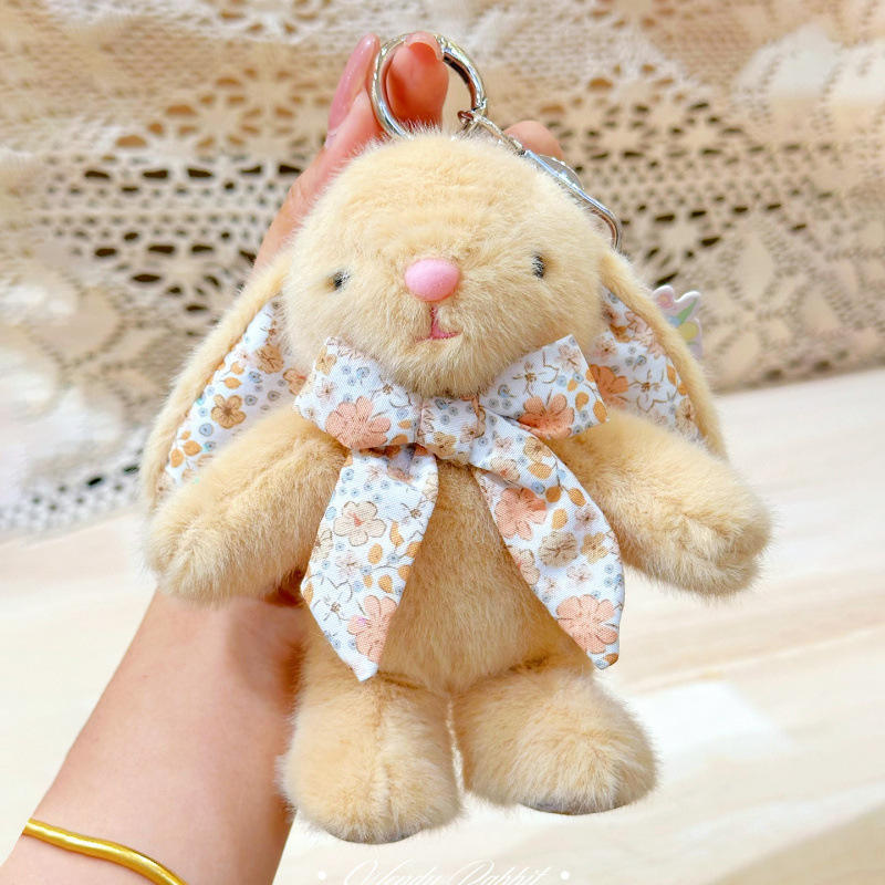 Bunny With Bow Plush Keychain