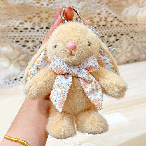 Bunny With Bow Plush Keychain