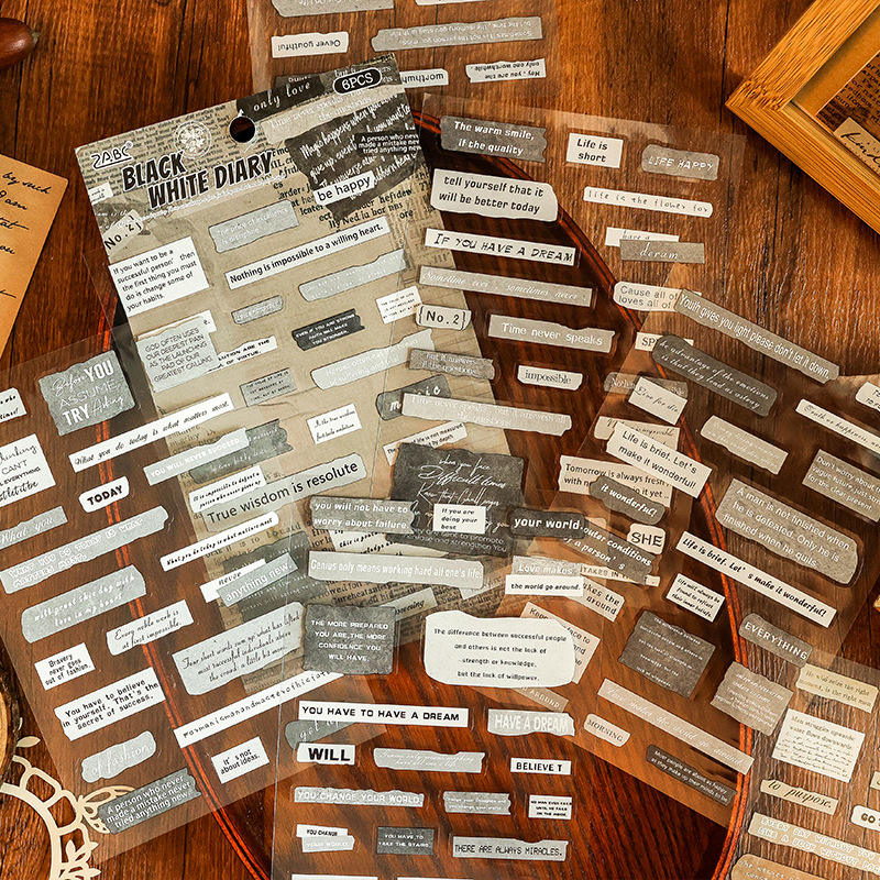 Quoted Retro Vintage Journaling Sticker Sheets ( 6 Sheets )