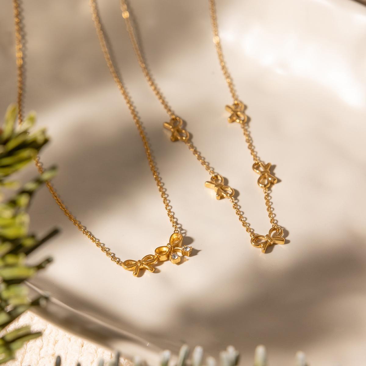 Dual Bow Charm Necklace