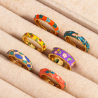 Traditional Enamel Flowers Finger Rings