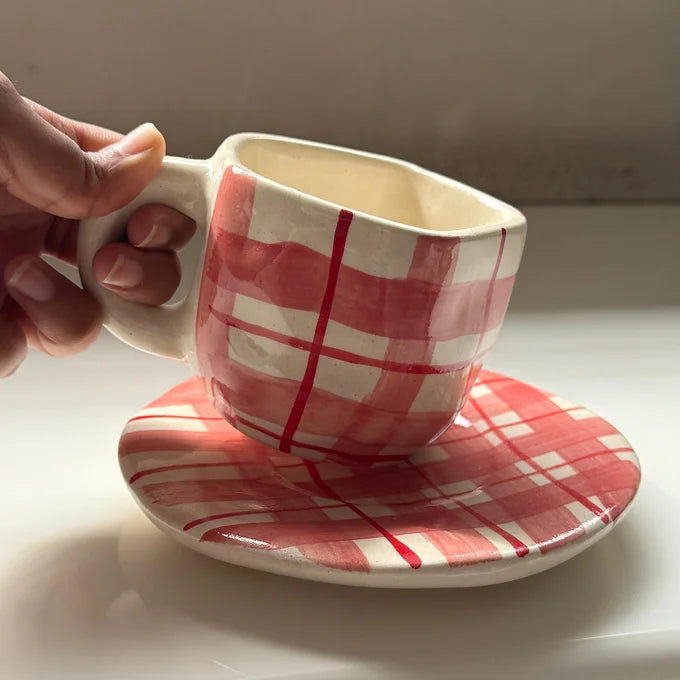 Red Checks Mug And Plate
