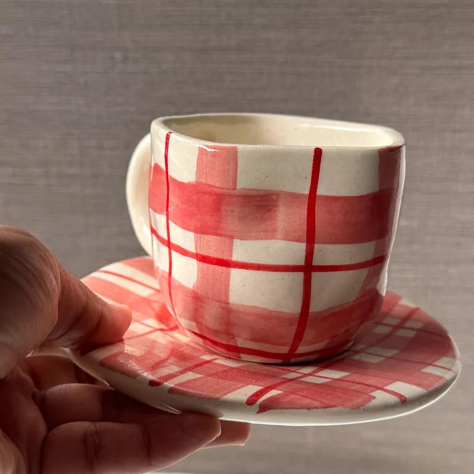 Red Checks Mug And Plate