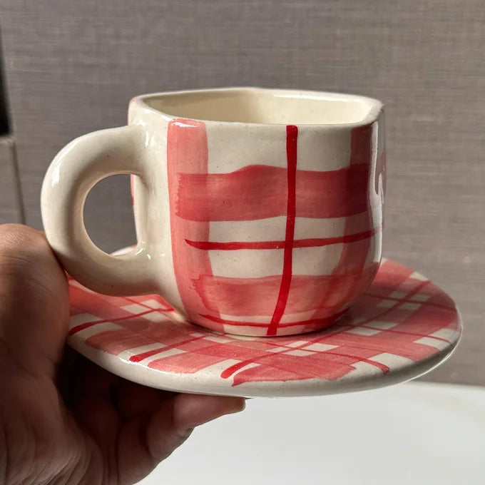 Red Checks Mug And Plate