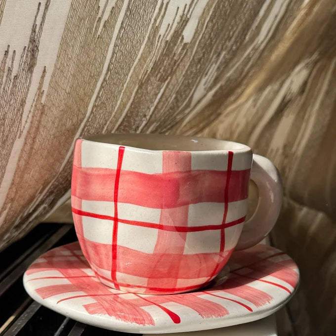 Red Checks Mug And Plate