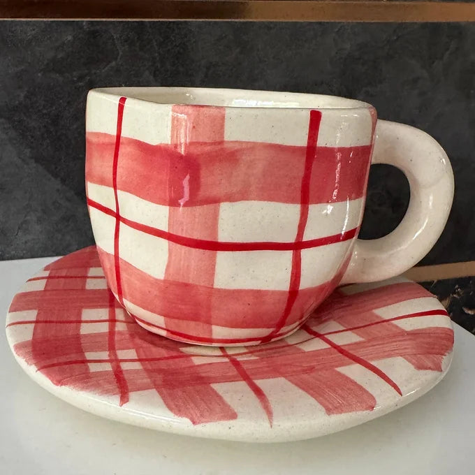 Red Checks Mug And Plate