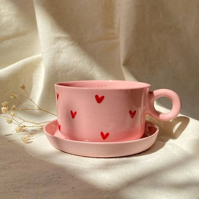 Pink Cappuccino Mug and Plate