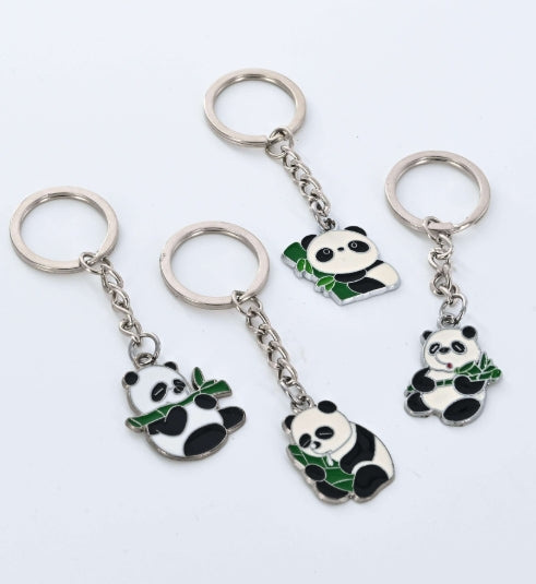 Panda With Bamboo Metallic Keychain