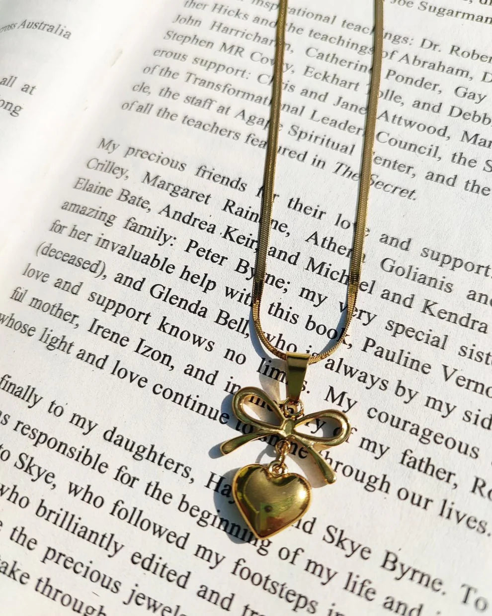 Golden Bow Heart Necklace