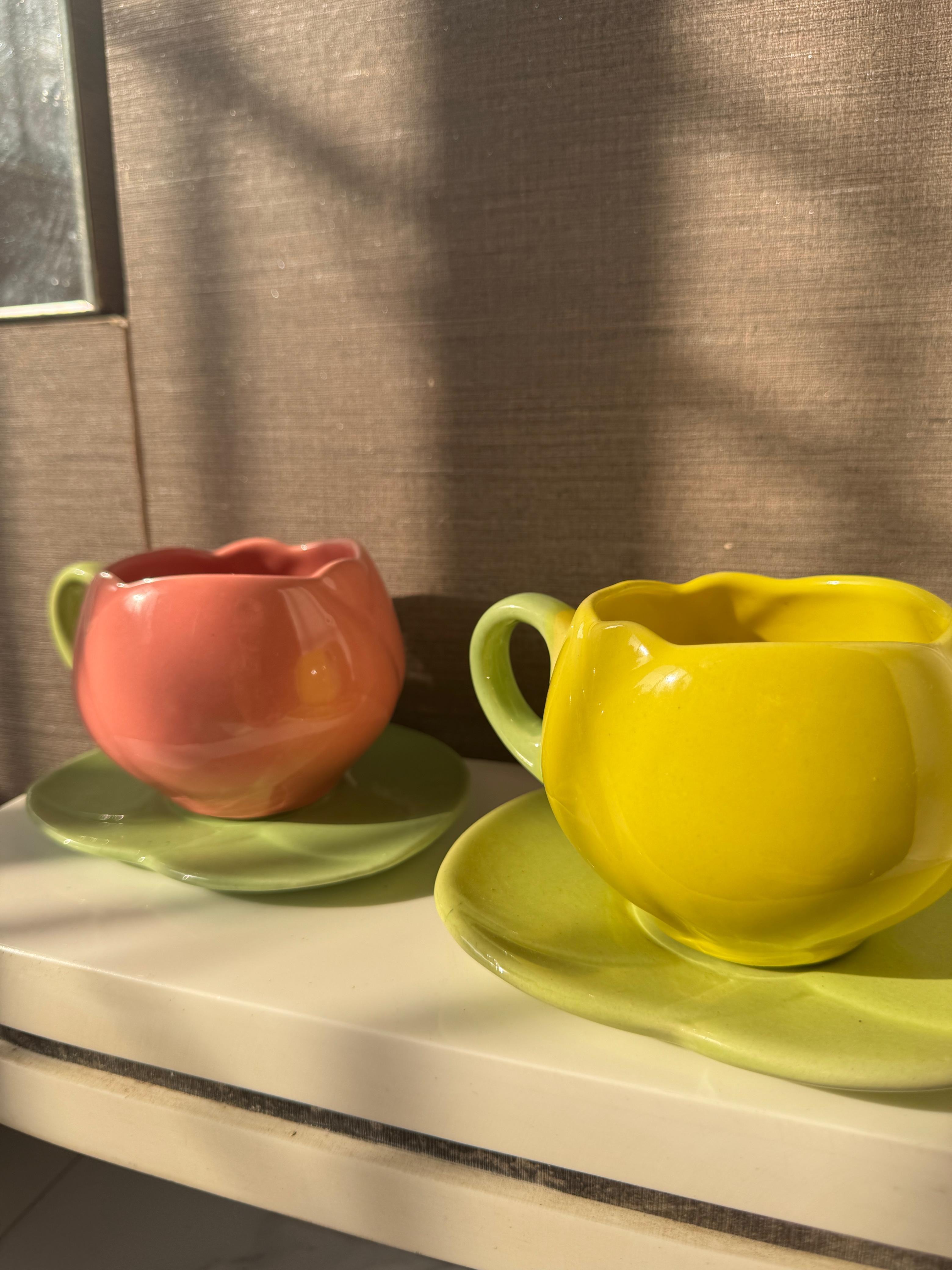 Yellow Tulip Shaped Mug and Plate