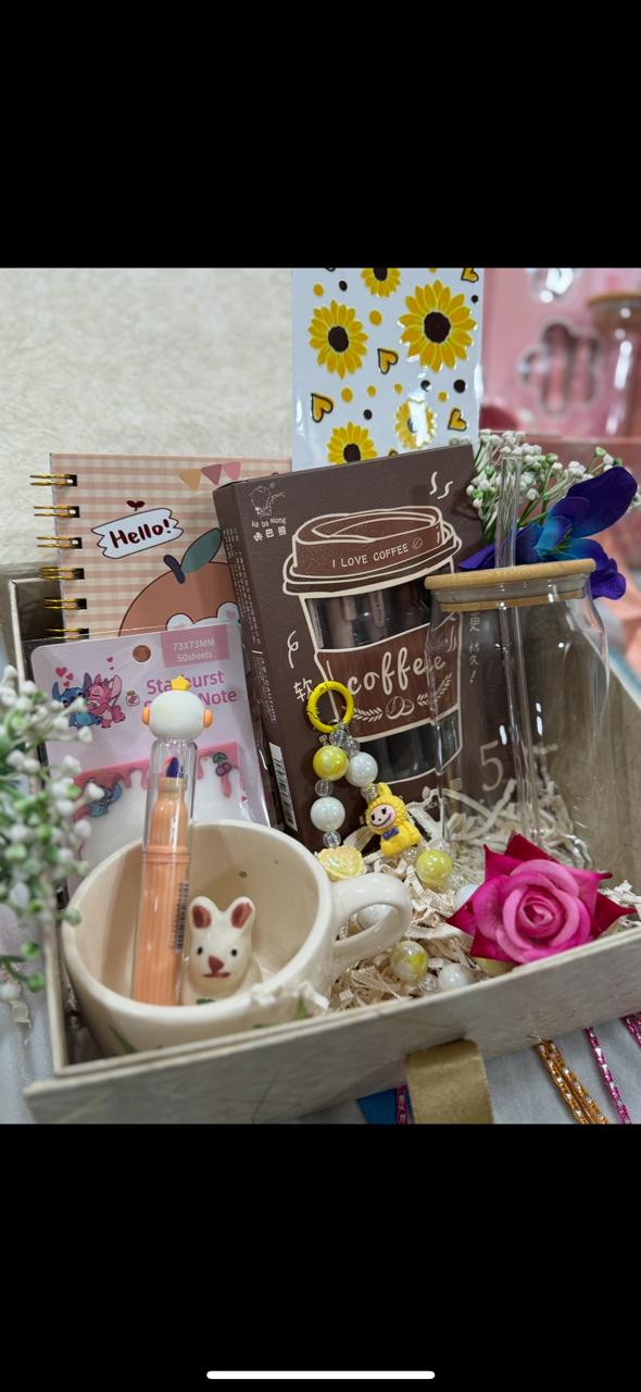“Brown Hamper in Box – Cozy &amp; Cute Stationery Gift Set for Her | Birthday, Friendship, Kawaii Gifts”