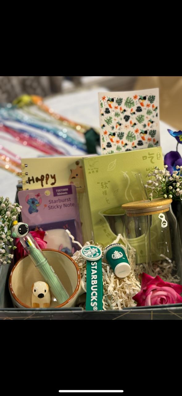 “Green Hamper in Box – Cute & Aesthetic Stationery Gift Set for Her | Birthday, Friendship, Kawaii Gifts”