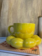 Chrome Glazed Yellow Mug And Plate