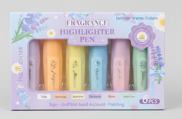 Flower Fragrant Highlighter Pen (Set Of 6)