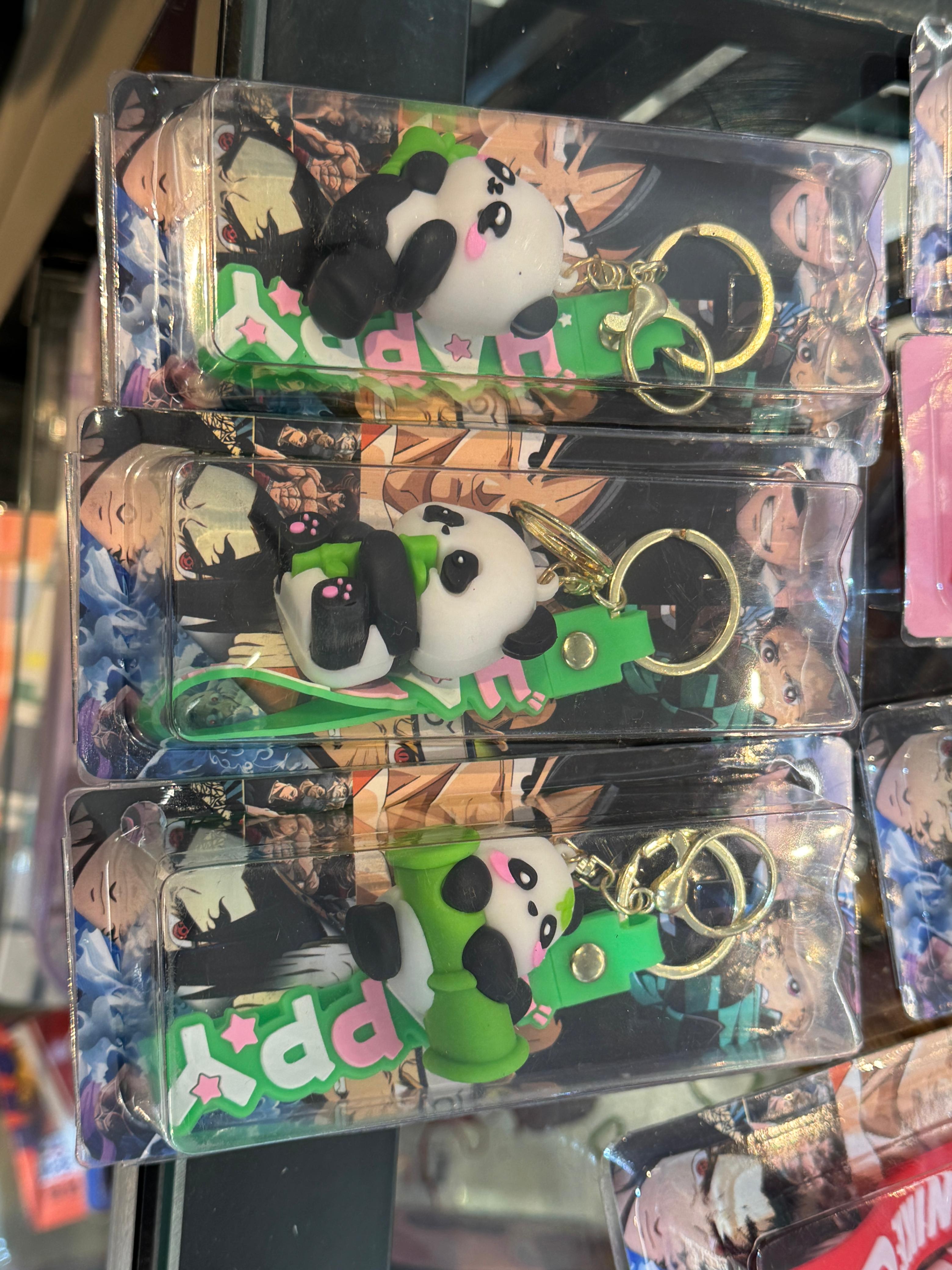 Panda With Bamboo Anime Keychain